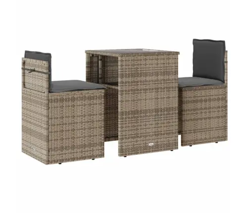 Bistro Komplektas Su Pagalvėlėmis, 3 Dalių, Pilkas, Poliratanas