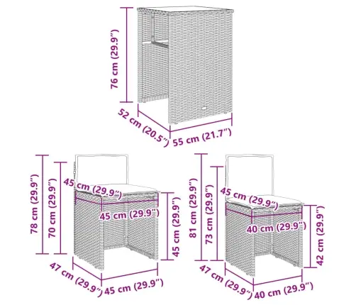 3-Daļīgs Bistro Mēbeļu Komplekts, Matrači, Bēša Pe Rotangpalma Vidaxl
