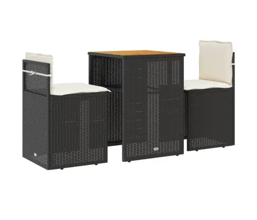 3-Daļīgs Bistro Mēbeļu Komplekts, Matrači, Melna Pe Rotangpalma Vidaxl