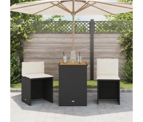 3-Daļīgs Bistro Mēbeļu Komplekts, Matrači, Melna Pe Rotangpalma Vidaxl