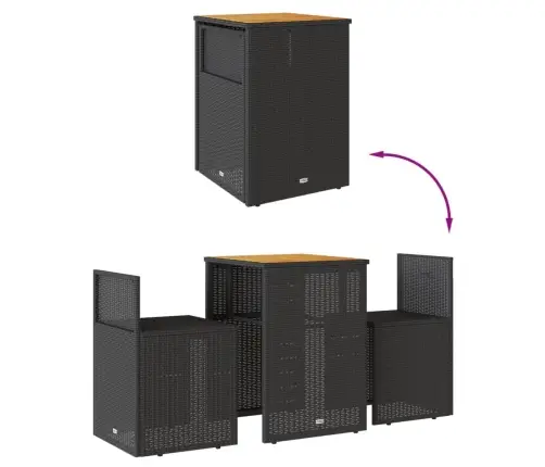 3-Daļīgs Bistro Mēbeļu Komplekts, Matrači, Melna Pe Rotangpalma Vidaxl