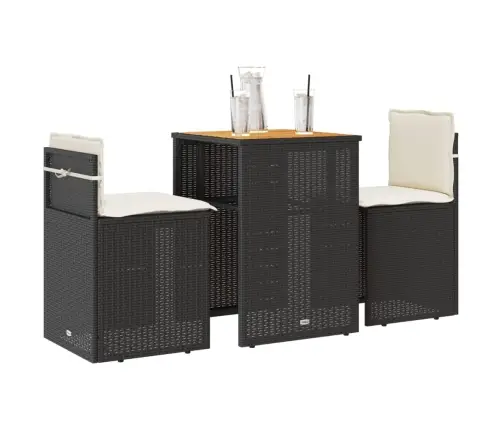 3-Daļīgs Bistro Mēbeļu Komplekts, Matrači, Melna Pe Rotangpalma Vidaxl