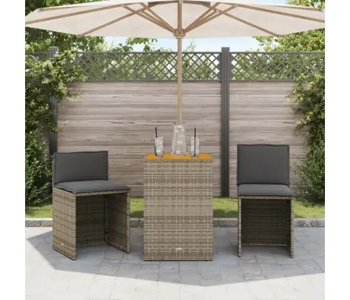 3-Daļīgs Bistro Mēbeļu Komplekts, Matrači,Pelēka Pe Rotangpalma Vidaxl