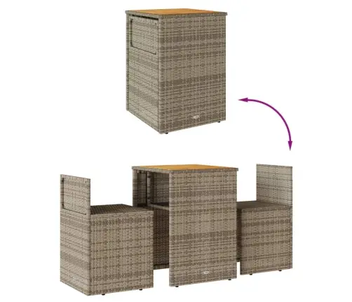 3-Daļīgs Bistro Mēbeļu Komplekts, Matrači,Pelēka Pe Rotangpalma Vidaxl