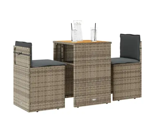 3-Daļīgs Bistro Mēbeļu Komplekts, Matrači,Pelēka Pe Rotangpalma Vidaxl