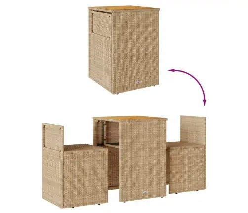 3-Osaline Bistrookomplekt Patjadega, Beež, Polürotang