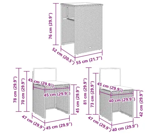 3-Osaline Bistrookomplekt Patjadega, Beež, Polürotang