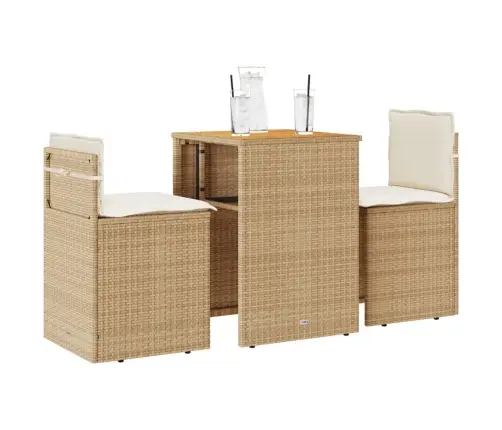 3-Osaline Bistrookomplekt Patjadega, Beež, Polürotang