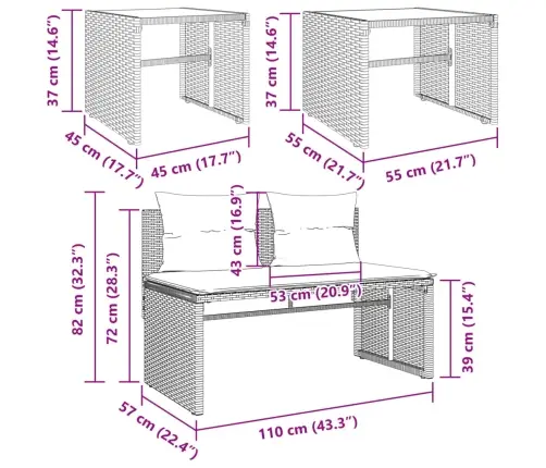 4-Osaline Aiamööblikomplekt Patjadega, Pruun, Polürotang