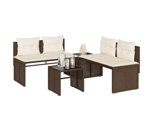 4-Osaline Aiamööblikomplekt Patjadega, Pruun, Polürotang