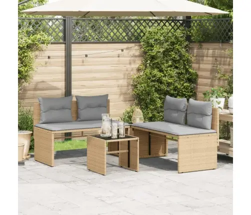 4-Daļīgs Dārza Dīvāna Komplekts, Matrači, Bēša Pe Rotangpalma Vidaxl