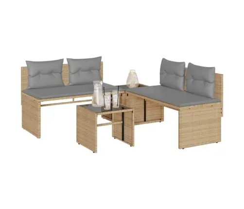 4-Daļīgs Dārza Dīvāna Komplekts, Matrači, Bēša Pe Rotangpalma Vidaxl