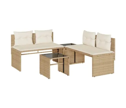 4-Daļīgs Dārza Dīvāna Komplekts, Matrači, Bēša Pe Rotangpalma Vidaxl