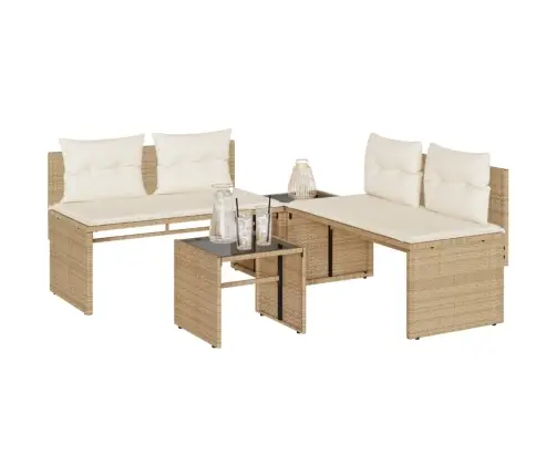 4-Daļīgs Dārza Dīvāna Komplekts, Matrači, Bēša Pe Rotangpalma Vidaxl