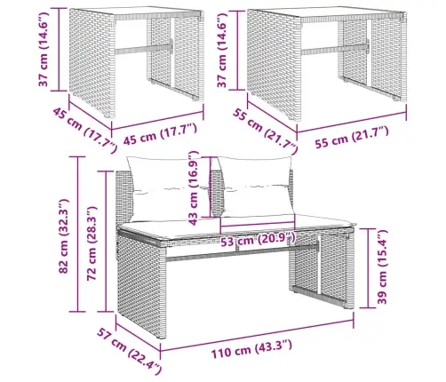 4-Osaline Aiamööblikomplekt Patjadega, Helehall, Polürotang