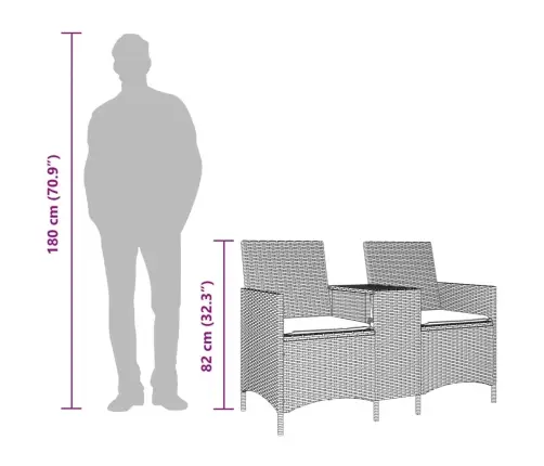 Divvietīgs Dārza Dīvāns Ar Galdiņu Un Spilveniem Pe Rotangpalma Vidaxl