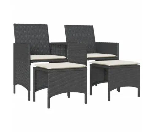 Divvietīgs Dārza Dīvāns Ar Galdiņu Un Soliņiem, Melns, Pe Vidaxl