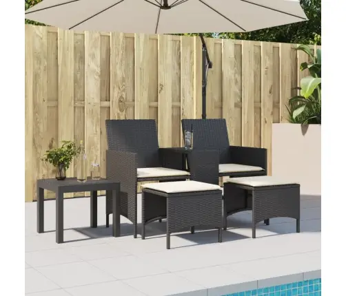 Divvietīgs Dārza Dīvāns Ar Galdiņu Un Soliņiem, Melns, Pe Vidaxl