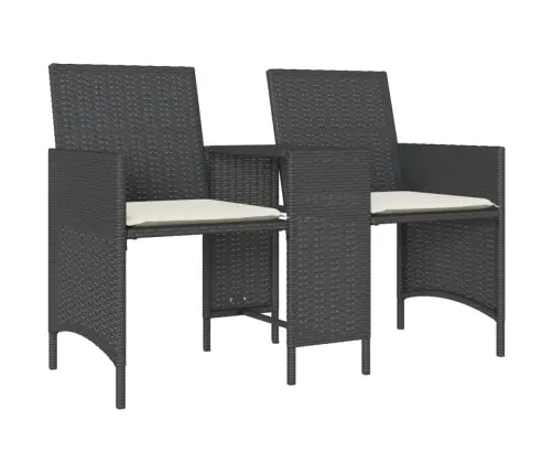 Divvietīgs Dārza Dīvāns Ar Galdiņu Un Soliņiem, Melns, Pe Vidaxl