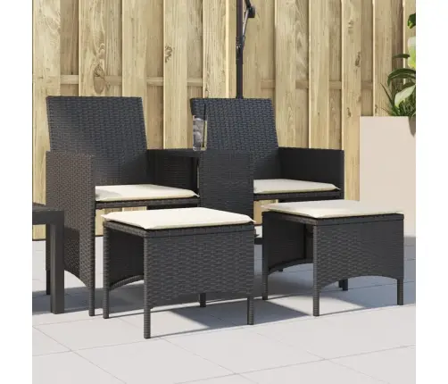 Divvietīgs Dārza Dīvāns Ar Galdiņu Un Soliņiem, Melns, Pe Vidaxl