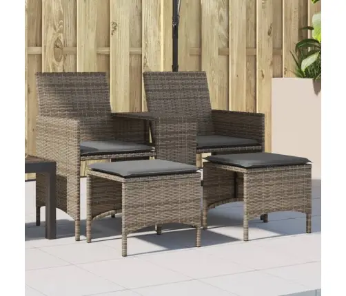 Divvietīgs Dārza Dīvāns Ar Galdiņu Un Soliem, Pelēks, Pe Vidaxl