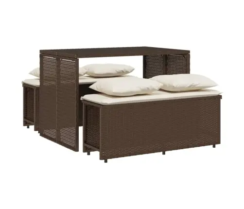 3-Daļīgs Dārza Mēbeļu Komplekts, Matrači, Brūna Pe Rotangpalma Vidaxl