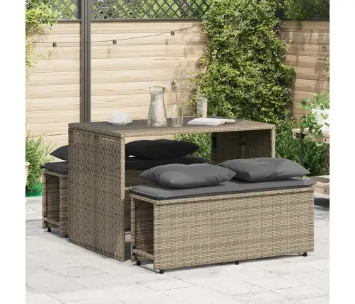 3-Daļīgs Dārza Mēbeļu Komplekts, Matrači, Pelēka Pe Rotangpalma Vidaxl