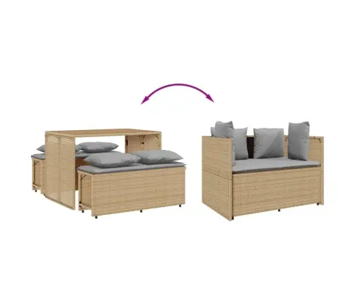 3-Daļīgs Dārza Mēbeļu Komplekts, Matrači, Bēša Pe Rotangpalma Vidaxl