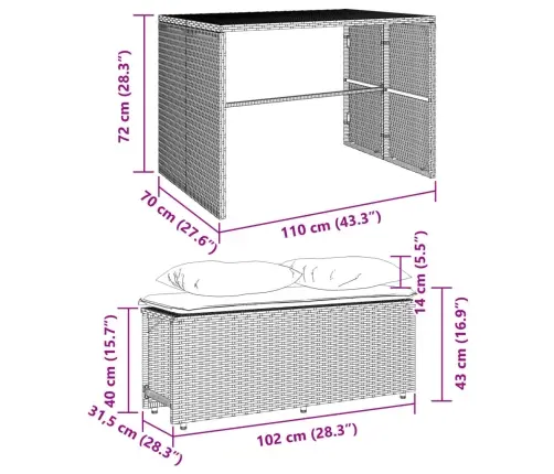 3-Daļīgs Dārza Mēbeļu Komplekts, Matrači,Gaiši Pelēka Pe Pinums Vidaxl