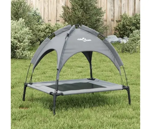 Suņu Gulta Ar Jumtu, Pelēka, Oksfordas Audums Un Tērauds Vidaxl