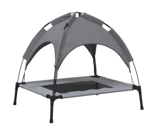 Suņu Gulta Ar Jumtu, Pelēka, Oksfordas Audums Un Tērauds Vidaxl