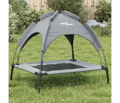 Suņu Gulta Ar Jumtu, Pelēka, Oksfordas Audums Un Tērauds Vidaxl