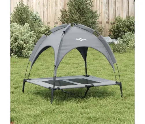 Suņu Gulta Ar Jumtu, Pelēka, Oksfordas Audums Un Tērauds Vidaxl