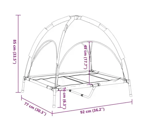 Suņu Gulta Ar Jumtu, Pelēka, Oksfordas Audums Un Tērauds Vidaxl