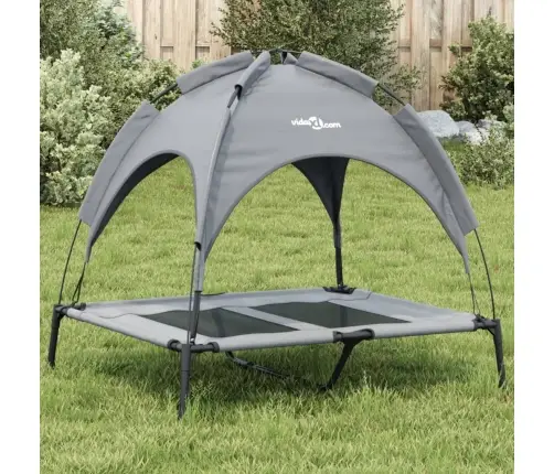 Suņu Gulta Ar Jumtu, Pelēka, Oksfordas Audums Un Tērauds Vidaxl