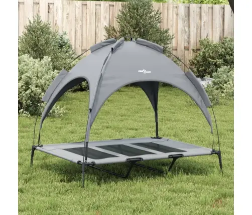 Suņu Gulta Ar Jumtu, Pelēka, Oksfordas Audums Un Tērauds Vidaxl