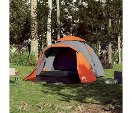 Kempinga Telts 3 Personām, Kupola Forma, Pelēka, Oranža Vidaxl