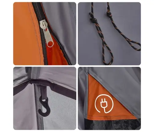 Kempinga Telts 3 Personām, Kupola Forma, Pelēka, Oranža Vidaxl