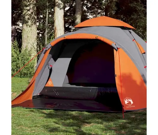 Kempinga Telts 3 Personām, Kupola Forma, Pelēka, Oranža Vidaxl