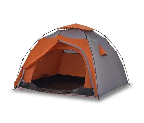 Kempinga Telts 4 Personām, Kupola Forma, Pelēka, Oranža Vidaxl