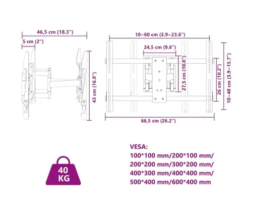 Sieninis Televizoriaus Laikiklis 37-80 Colių Ekranui, 40Kg