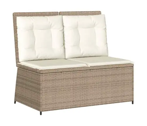 Atlošiamas Sodo Suoliukas Su Pagalvėlėmis, Smėlio, Poliratanas Atlošiamas Sodo Suoliukas Su Pagalvėlėmis, Smėlio, Poliratanas