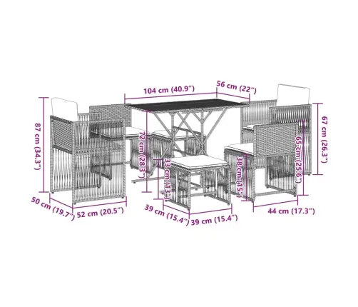 7-Daļīgs Dārza Mēbeļu Komplekts, Matrači, Brūna Pe Rotangpalma Vidaxl