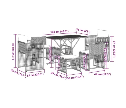 7-Daļīgs Dārza Mēbeļu Komplekts, Matrači, Pelēka Pe Rotangpalma Vidaxl