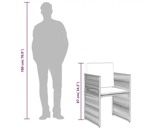 7-Daļīgs Dārza Mēbeļu Komplekts, Matrači, Pelēka Pe Rotangpalma Vidaxl