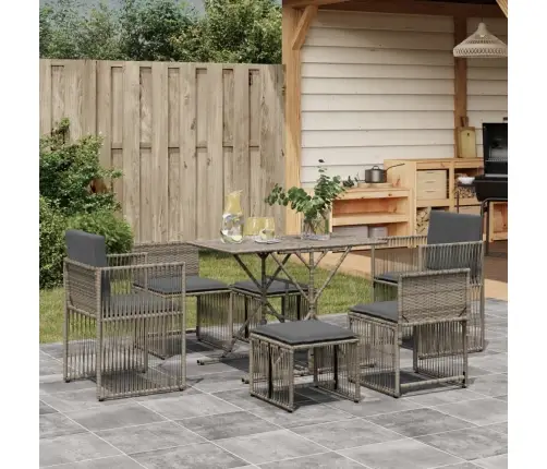 7-Daļīgs Dārza Mēbeļu Komplekts, Matrači, Pelēka Pe Rotangpalma Vidaxl