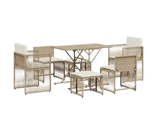 Sodo Komplektas Su Pagalvėlėmis, 7 Dalių, Smėlio, Poliratanas