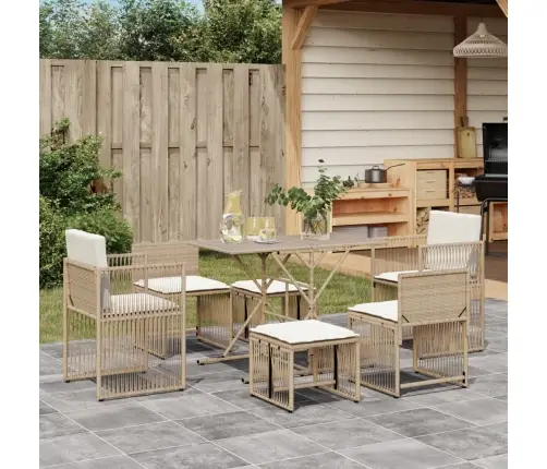 Sodo Komplektas Su Pagalvėlėmis, 7 Dalių, Smėlio, Poliratanas