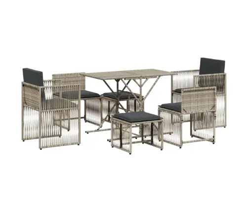 7-Daļīgs Dārza Mēbeļu Komplekts, Matrači,Gaiši Pelēka Pe Pinums Vidaxl