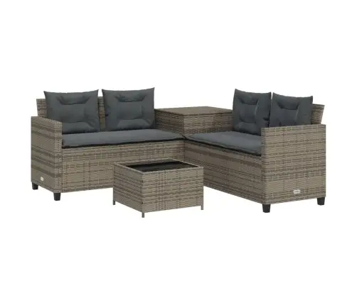 Sodo Sofa Su Stalu/Pagalvėlėmis, Pilka, Poliratanas, L Formos